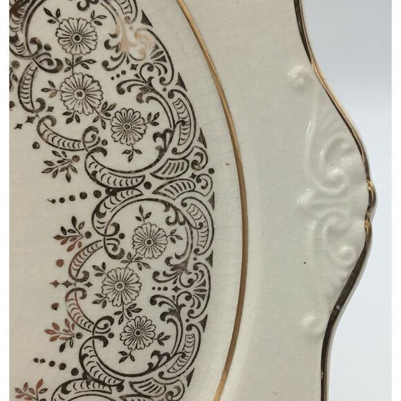 Harker Pottery Company Vintage Platter Center Floral Design 22K Gold Details - Picture 5 of 8
